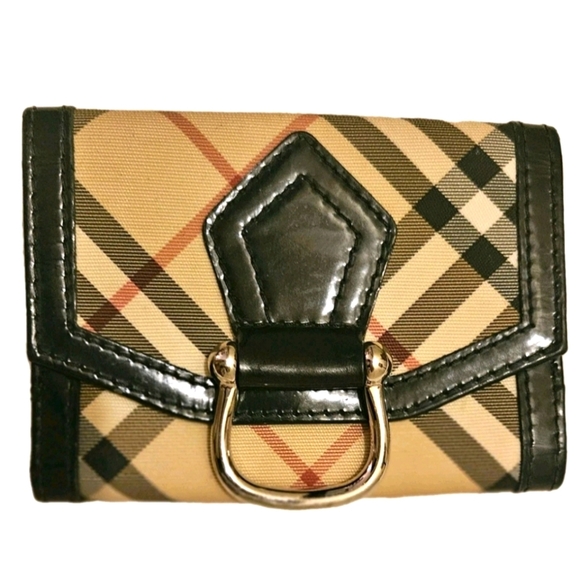Burberry Nova Check Three -Fold Wallet Beige Iconic Check Pattern Leather Italy - Picture 1 of 5